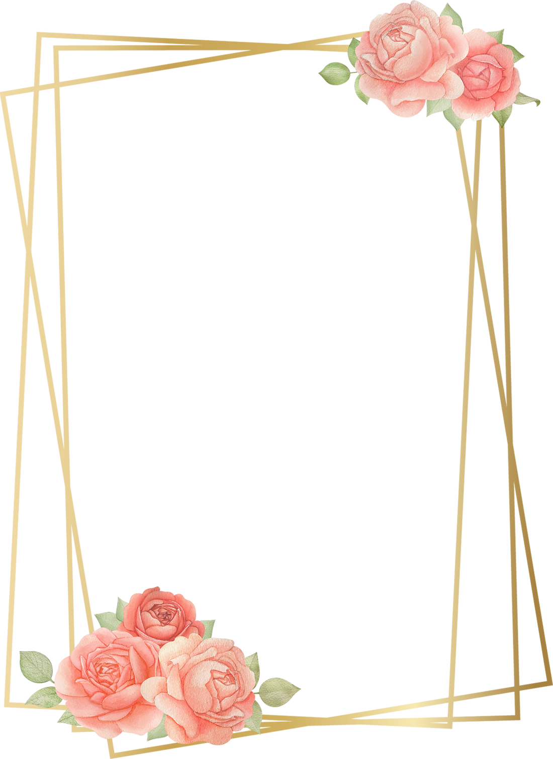 Golden Rectangular Frame with Roses